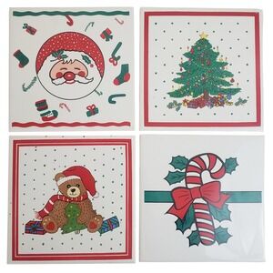 VTG Christmas Ceramic Tile Trivets Set of‎ 4 Whimsical Holiday Theme cork backed
